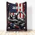 Swimming throw blanket featuring a dynamic swimmer in water with red, white and blue patriotic artwork