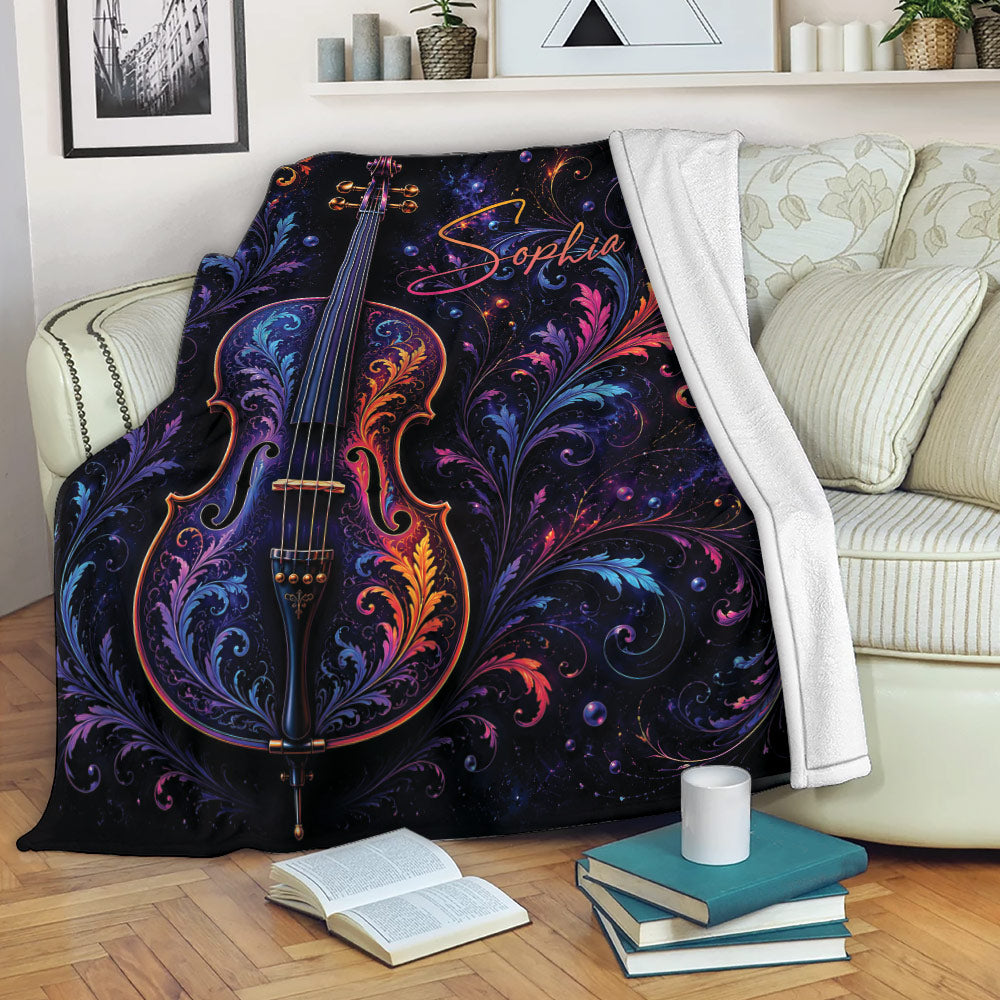 Colorful cello throw blanket draped over a sofa in a cozy reading room