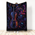 Custom cello blanket with ornate colorful cello artwork and cosmic floral details