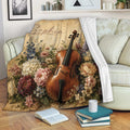 Floral cello throw blanket displayed on a sofa in a cozy reading space