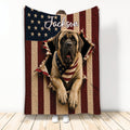 English Mastiff blanket with patriotic American flag artwork and star-spangled dog design