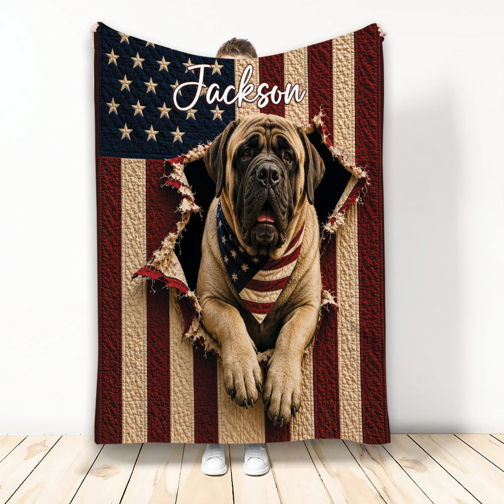 English Mastiff blanket with patriotic American flag artwork and star-spangled dog design