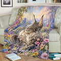 Maine Coon blanket draped over a living room couch with floral landscape artwork