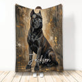 Cane Corso dog artwork on a rustic black and bronze throw blanket