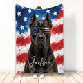 Cane Corso throw blanket with patriotic stars and stripes artwork displayed in a room