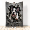 French Bulldog blanket featuring a playful puppy emerging through cracked concrete artwork