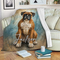 Boxer dog throw blanket draped over a sofa with cozy living room decor