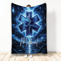 Paramedic blanket displayed vertically with a glowing blue Star of Life and caduceus medical artwork
