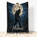 Bigfoot blanket with moonlit mountain, forest, lake and rugged wilderness artwork