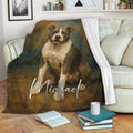 American Staffordshire dog throw blanket displayed on a sofa in a cozy living room setting