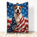 American Staffordshire dog blanket with patriotic red, white, and blue flag artwork