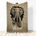 Elephant blanket with dramatic cracked earth artwork and a centered elephant design
