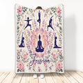 Yoga throw blanket with meditation silhouettes, lotus flowers, butterflies, and botanical artwork