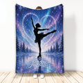 Ice skating throw blanket featuring a graceful figure skater on a starry frozen lake scene