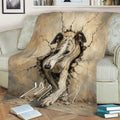 Whippet throw blanket styled over a couch with realistic brindle dog artwork