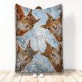 Squirrel throw blanket with four playful woodland squirrels against a snowy blue winter scene