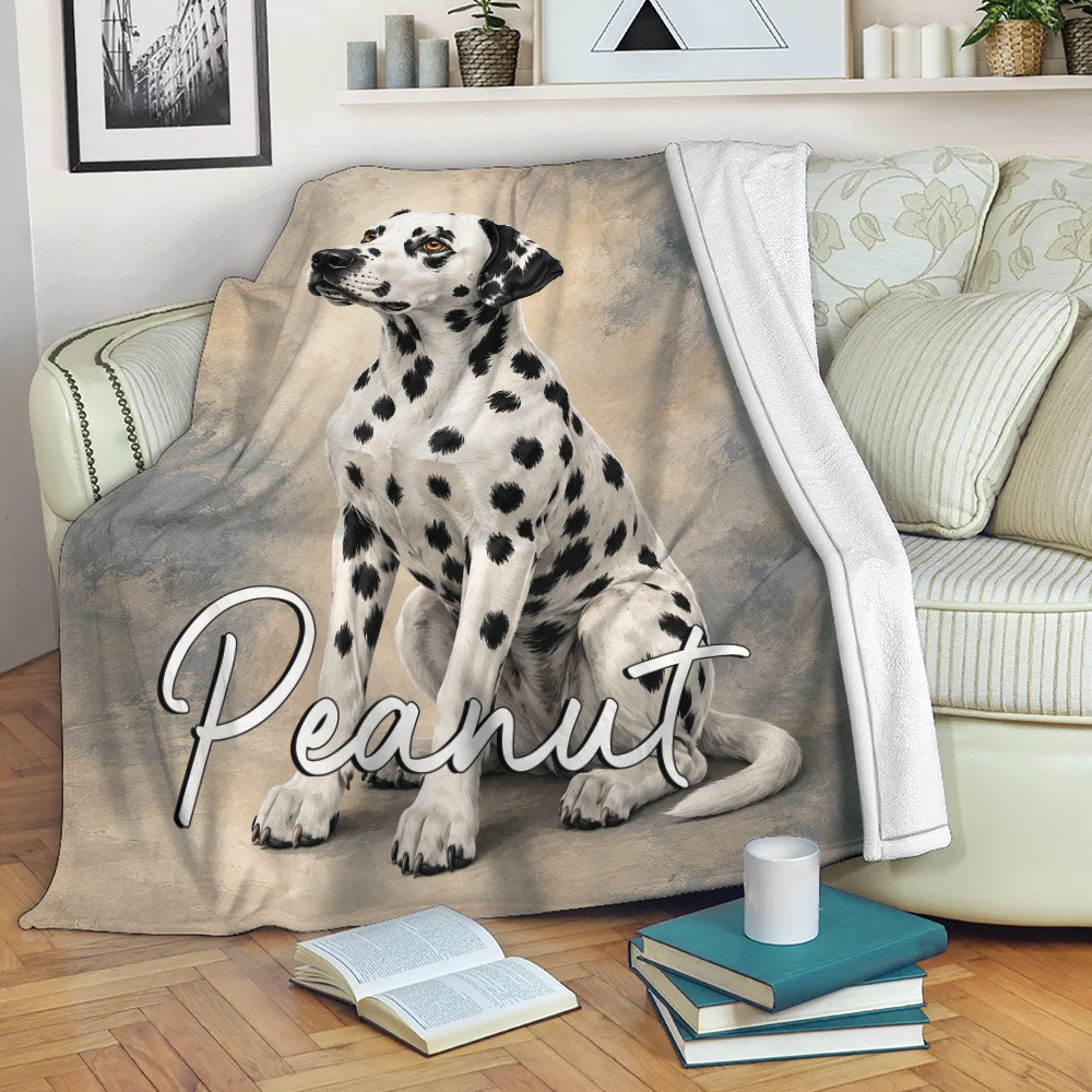 Dalmatian throw blanket draped over a sofa with cozy reading nook decor