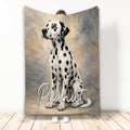 Dalmatian dog artwork on a custom throw blanket displayed vertically in a bright room
