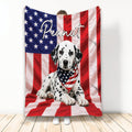 Dalmatian puppy blanket with American flag design and patriotic red, white, and blue artwork