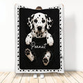 Black and white Dalmatian puppy throw blanket with spotted border and playful pocket artwork