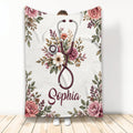 Nurse throw blanket with a floral stethoscope design and elegant botanical border