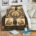Cockatiel blanket draped over a sofa with floral bird artwork and cozy living room decor