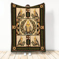 Cockatiel throw blanket with floral panels, leafy borders, and a classic bird design