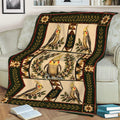 Cockatiel throw blanket displayed on a couch with colorful birds, flowers, and leafy borders