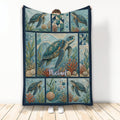 Custom turtle blanket with sea turtles, coral, shells, and underwater ocean artwork