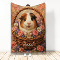 Guinea pig blanket featuring a brown and white cavy in a flower-filled wicker basket