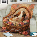 Floral guinea pig throw blanket displayed on a sofa with a cozy living room setting