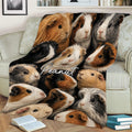 Colorful guinea pig throw blanket styled on a sofa with a detailed collage of playful cavy portraits