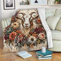 Floral goat blanket styled over a sofa with a rustic botanical design for cozy living room decor