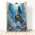 Mermaid blanket featuring an underwater watercolor scene with coral, fish, jellyfish, shells, and a mermaid