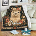 Alpaca throw blanket draped over a sofa with floral artwork and cozy reading nook decor