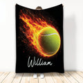 Tennis throw blanket featuring a fiery tennis ball against a dramatic black background