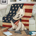 West Highland White Terrier throw blanket with patriotic artwork displayed on a living room sofa