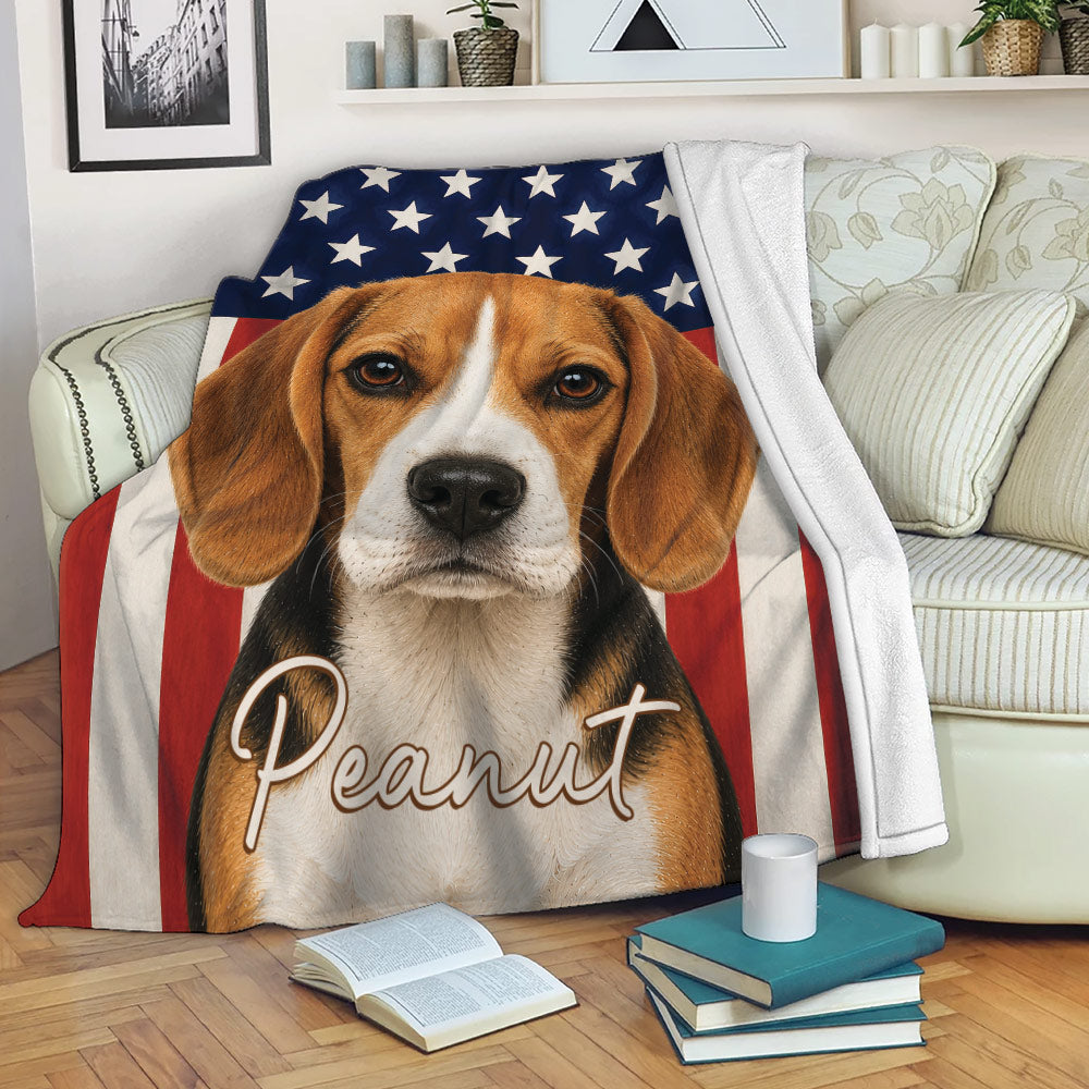 Patriotic Beagle blanket draped over a sofa in a cozy living room setting