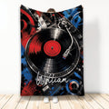 DJ Throw Blanket featuring a turntable, vinyl record, and bold red, blue, black, and white artwork