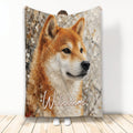 Shiba Inu portrait blanket with warm rust tones and expressive dog artwork