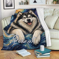 Alaskan Malamute throw blanket draped over a sofa in a cozy living room