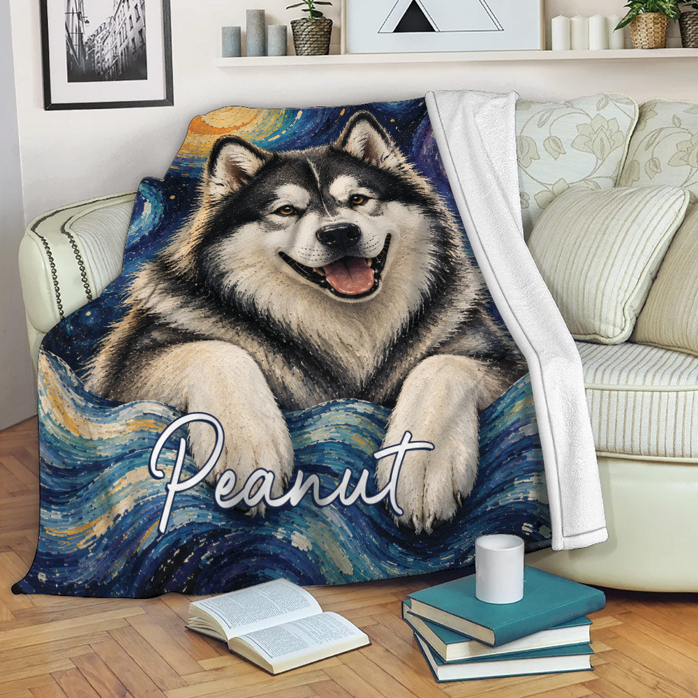 Alaskan Malamute throw blanket draped over a sofa in a cozy living room