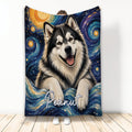 Alaskan Malamute blanket displayed vertically with colorful swirling cosmic artwork
