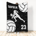 Black camouflage volleyball blanket featuring a female player silhouette and bold sports artwork