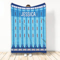 Blue swimming pool lane blanket displayed upright with numbered lanes and diving area artwork