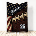 Custom football blanket featuring a textured football, gold stars, and bold red, white, and blue artwork