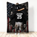 Baseball throw blanket featuring a batter with bat, helmet, distressed stars and stripes artwork