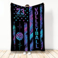 Volleyball throw blanket displayed with colorful stars, abstract stripes, and a volleyball graphic
