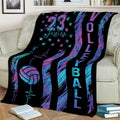 Volleyball throw blanket styled on a couch with vibrant stars, volleyball artwork, and energetic graphics