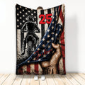 Motocross throw blanket featuring a dirt bike rider and distressed patriotic star and stripe artwork